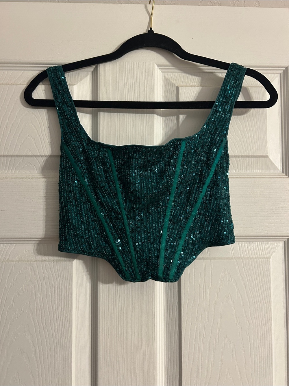 Hello Molly Emerald Sequin Crop Top